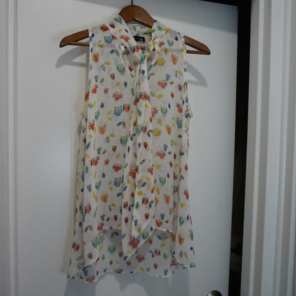 Sis Sis Sheer Owl Print Sleeveless Top